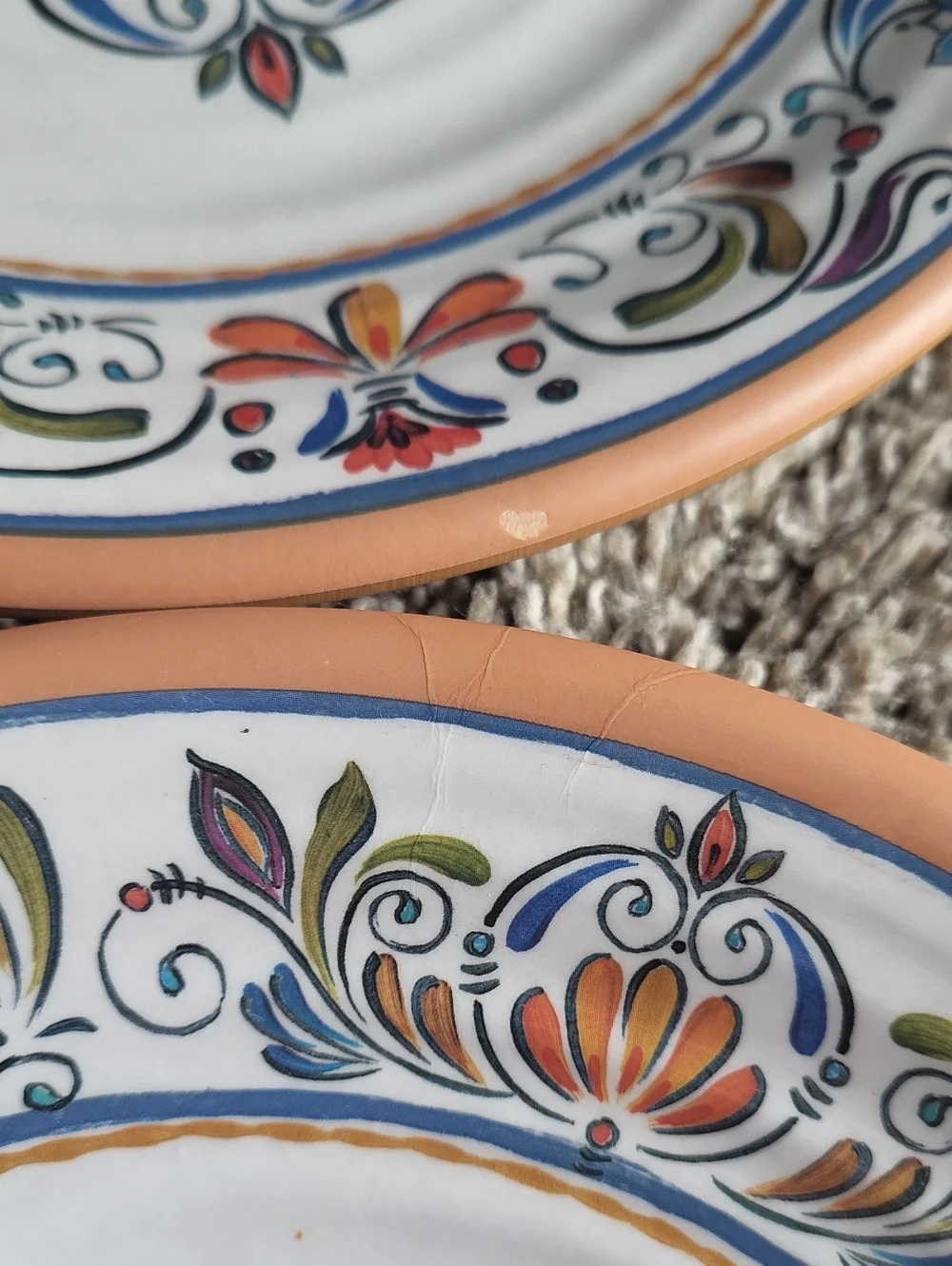 Pier 1 Hand-Painted Melamine Plate Set - White, Blue, Green & Orange